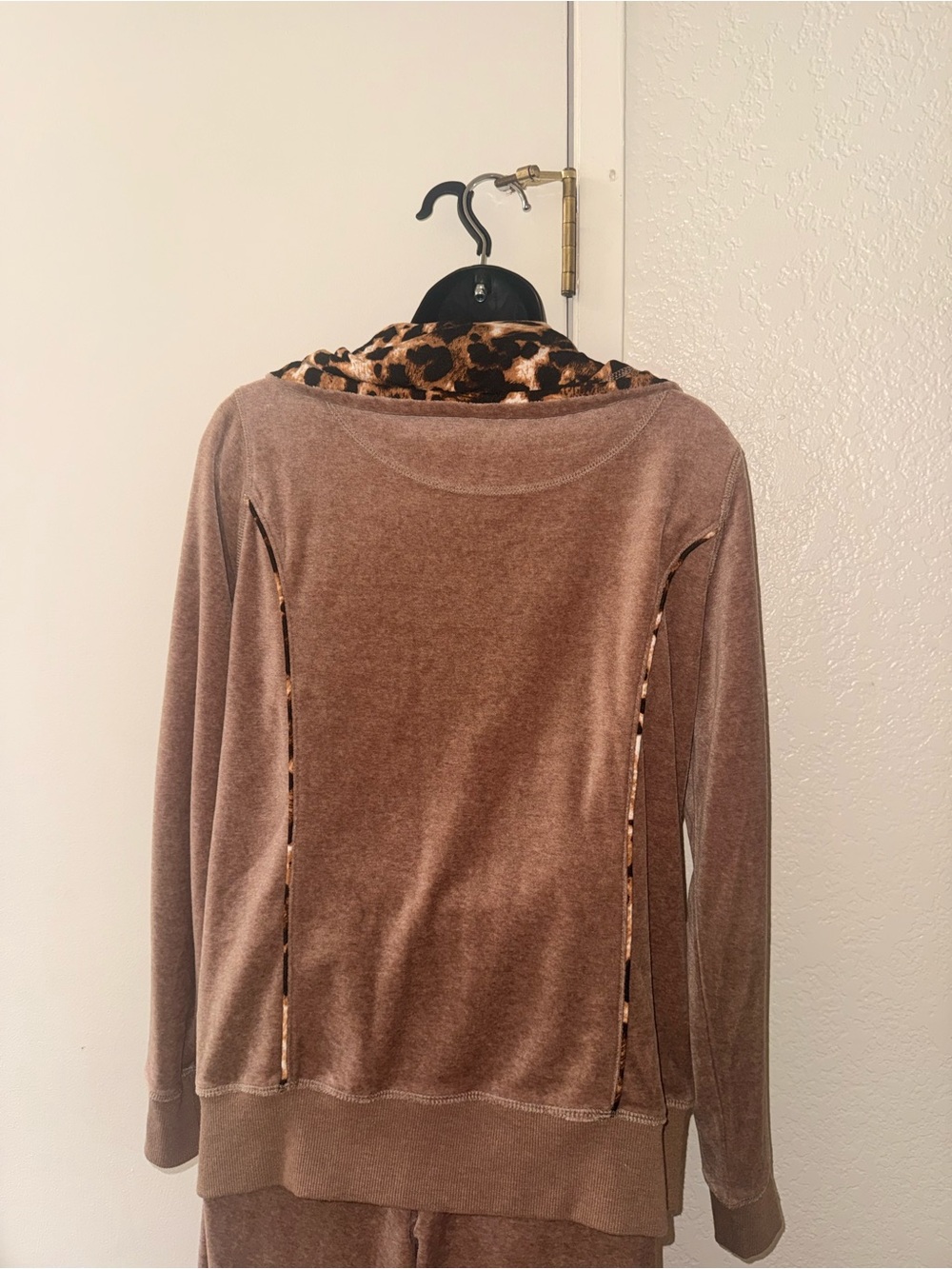 Calvin Klein Velour Tracksuit Set Brown Leopard Print Hood Gold Zip Y2K Size S - Picture 9 of 12